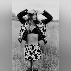 New $200 Resume A-line Cow Printed Faux Leather Mini Skirt sz 36 = US 4